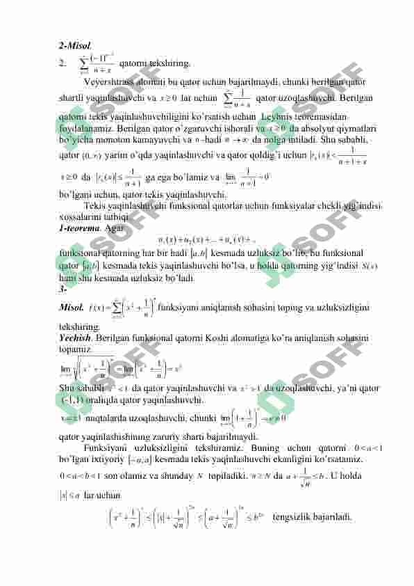 Funksiоnаl qаtоrlаr. Dаrаjаli qаtоrlаr. Yaqinlаshish intеrvаli va rаdiusi. 3