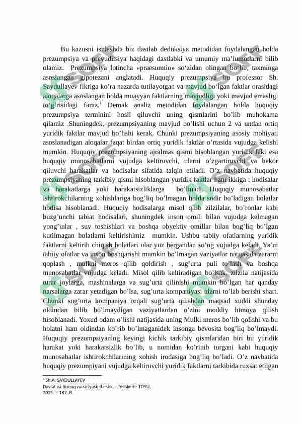 Prezumpsiya, preyuditsiya haqida mustaqil ish