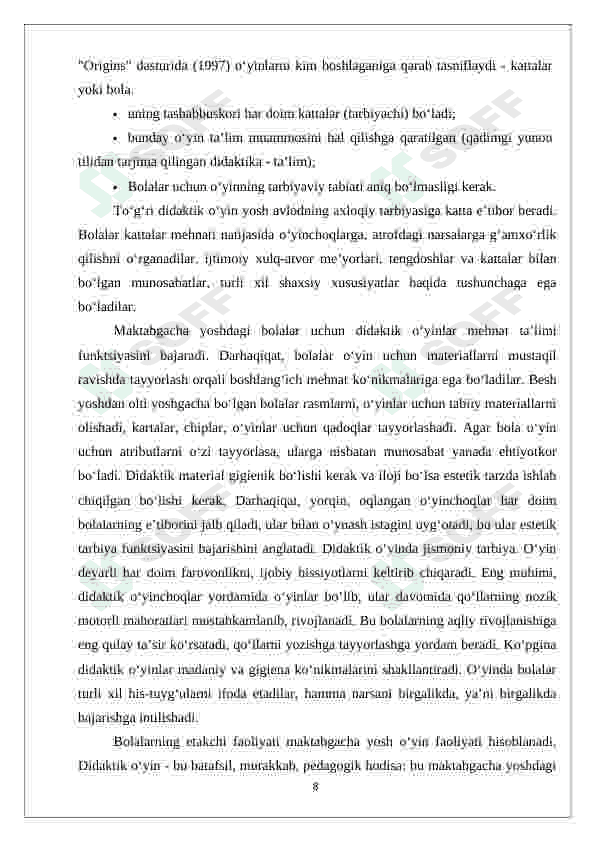 Maktabgacha ta’lim tashkilotlarida didaktik o‘yinlardan foydalanishning maqsadi va mohiyati 8