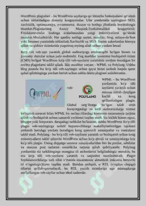 CMSlar uchun: Polylang, WPWL kabi ko'plab tillar qo'llab-quvvatlovchi kengaytmalar. 3