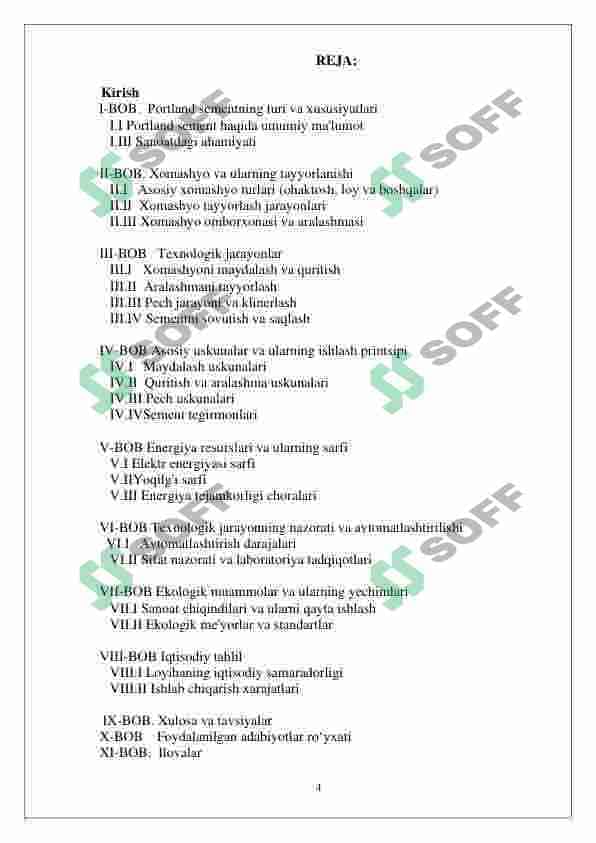 Yiliga 100000 tonna portland sementi ishlab chiqarish klinkerlash jarayonini loyihalash 4