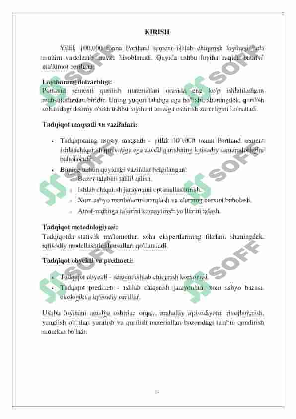 Yiliga 100000 tonna portland sementi ishlab chiqarish klinkerlash jarayonini loyihalash 5