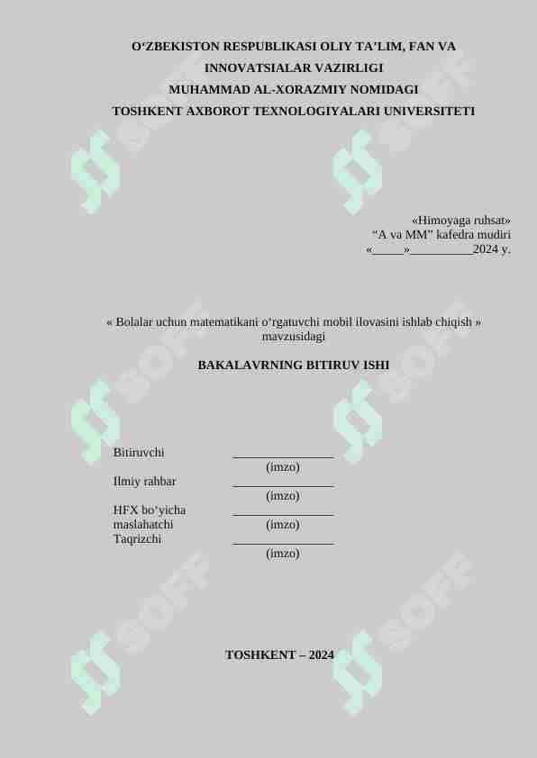 «matematikani o‘rgatuvchi mobil ilovasini ishlab chiqish »