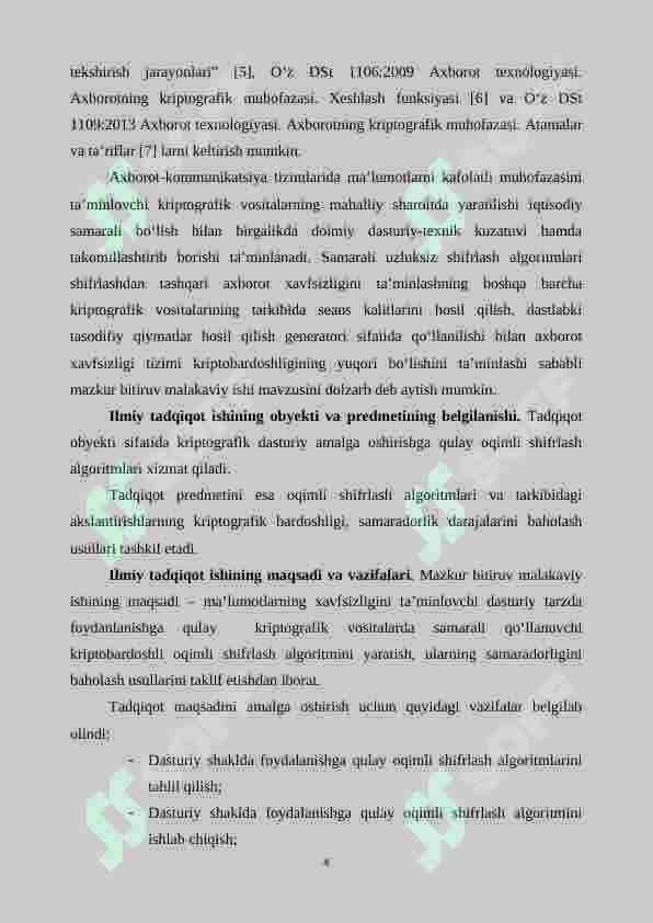 Dasturiy ko‘rinishda amalga oshirishga qulay oqimli shifrlash algoritmini ishlab chiqish 4