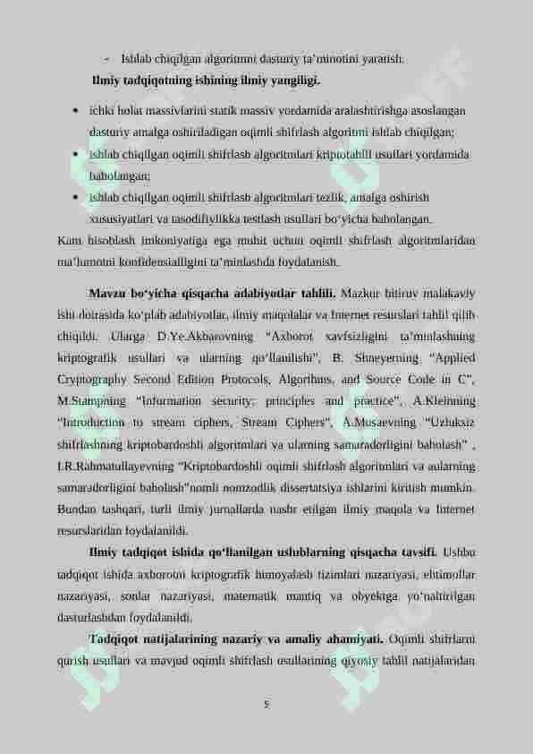 Dasturiy ko‘rinishda amalga oshirishga qulay oqimli shifrlash algoritmini ishlab chiqish 5