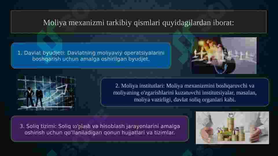 Moliya mexanizmi va uning tarkibiy qismlari, elementlari va moliyaviy siyosatni amalga oshirishdagi ro’li 8