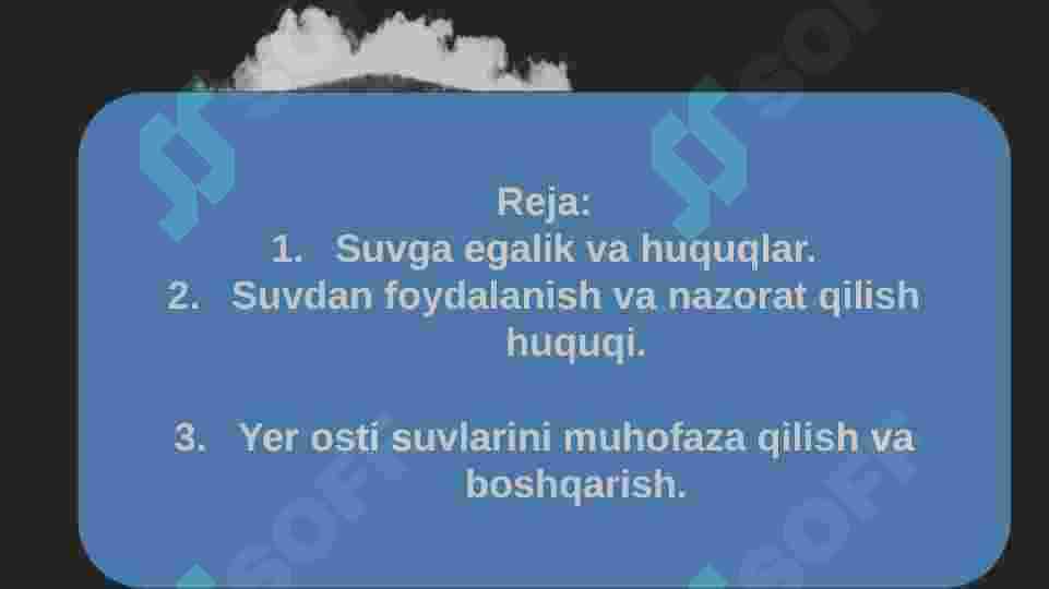 Suv Resurslarini Muhofaza Qilish Va Ulardan Foydalanishning Huquqiy Holati 2