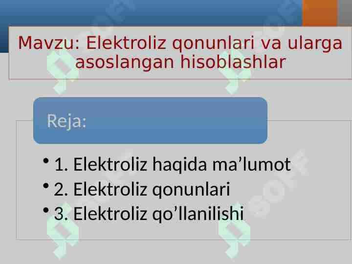 Elektroliz qonunlari va ularga asoslangan hisoblashlar