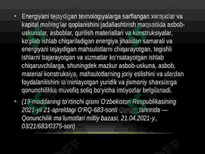 ENERGIYANI TEJASH VA ENERGIYA SAMARADORLIGINI OSHIRISH SOHASIDAGI DAVLAT SIYOSATI VA QONUNCHILIGI 3