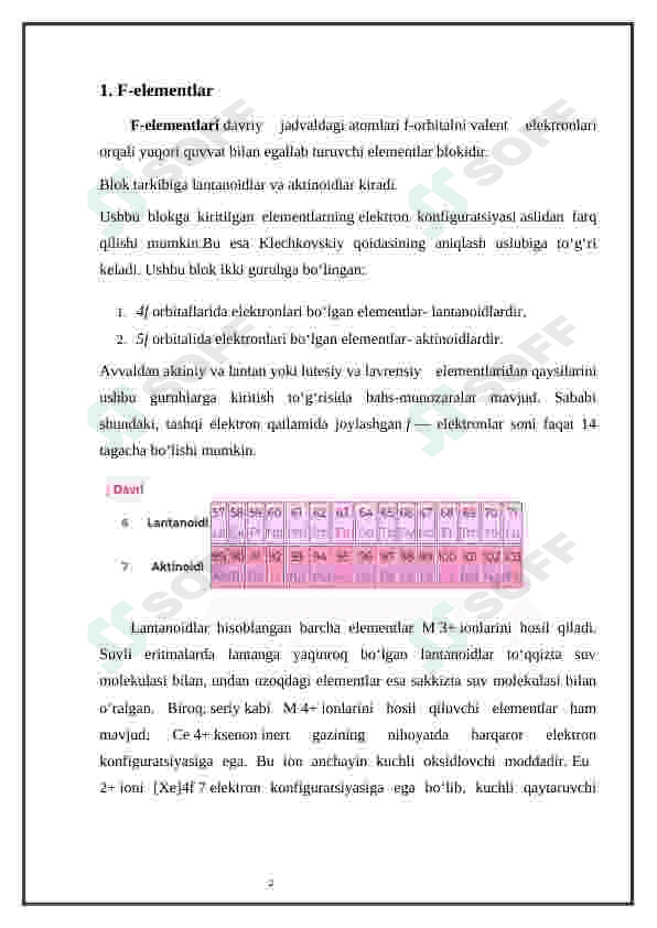 f-elementlar. Lantanoidlar va aktinoidlar. III- guruh elementlarning umumiy tavsifi 3