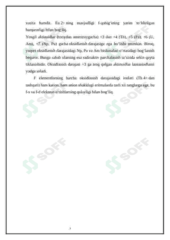 f-elementlar. Lantanoidlar va aktinoidlar. III- guruh elementlarning umumiy tavsifi 4