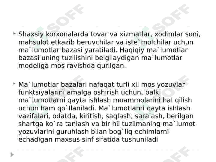 Axborot maxsulotlari va xizmatlari yaratish metodikasi (Faktografik ma`lumotlar bazasi 3