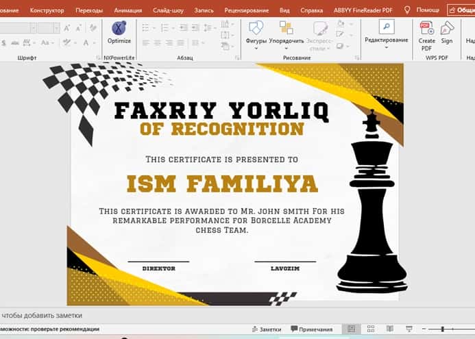 Faxriy yorliq shablon tayyori andoza 2