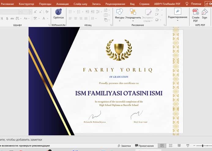 Faxriy yorliq shablon tayyori andoza 2