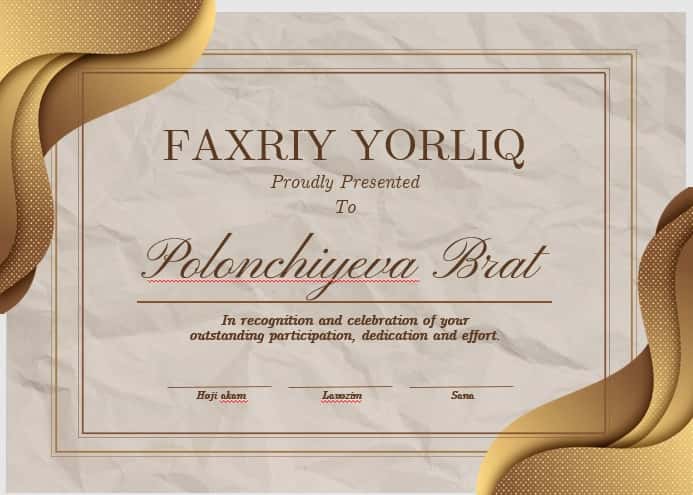 Faxriy yorliq shablon tayyori andoza 1