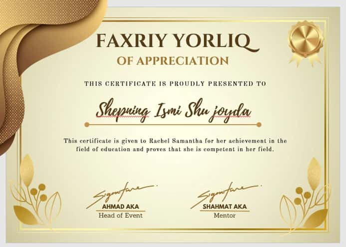 Faxriy yorliq shablon tayyori andoza 1