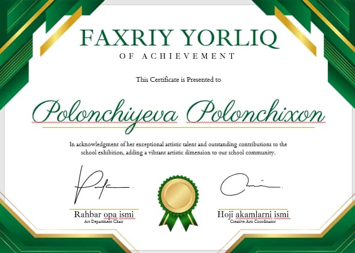 Faxriy yorliq shablon tayyori andoza 1