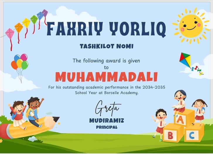 Faxriy yorliq shablon tayyori 1