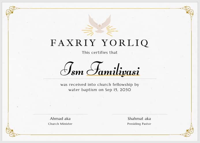 Faxriy yorliq shablon tayyori andoza 1