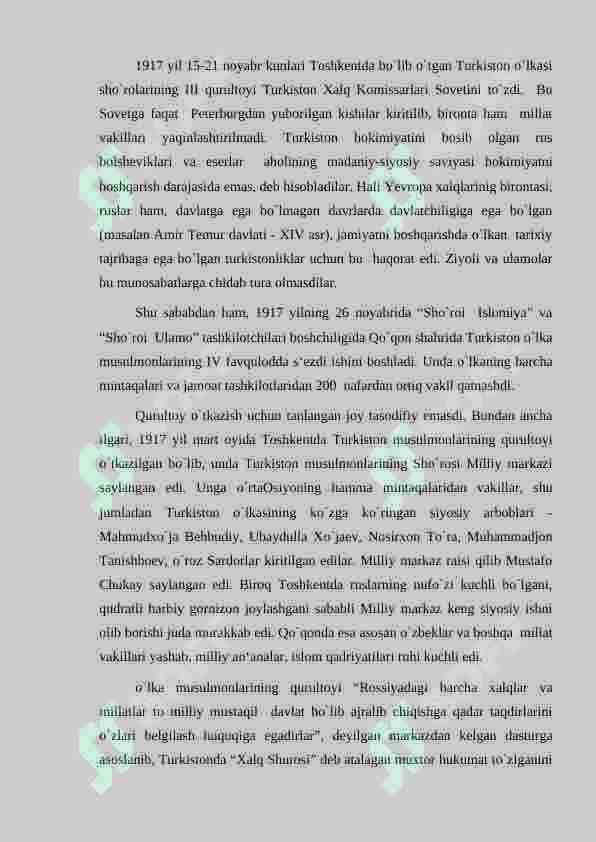Turkistondа mustаbid sovet hokimiyatining о‘rnаtilishi vа ungа qаrshi qurolli hаrаkаt 7
