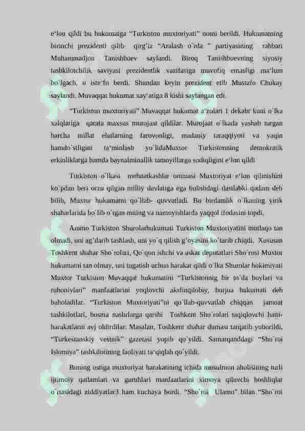 Turkistondа mustаbid sovet hokimiyatining о‘rnаtilishi vа ungа qаrshi qurolli hаrаkаt 8