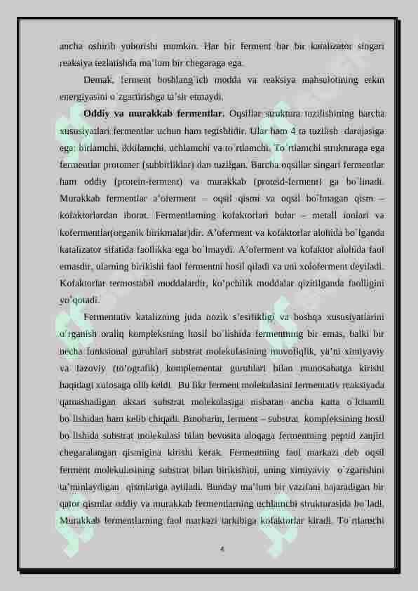 Vitaminlar. Fermentlarning tuzilishi va spetsifligi. Allosterik fermentlar 4