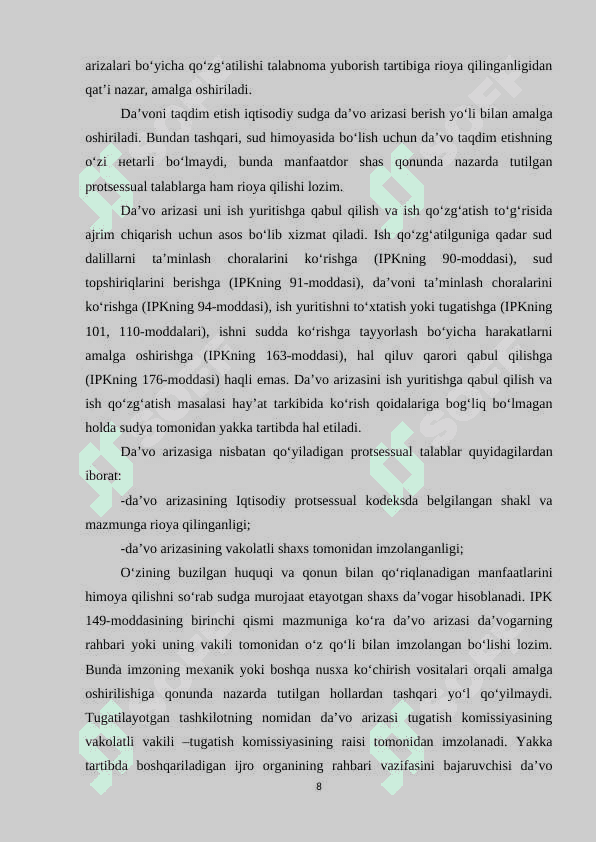 ishni sudda kòrishga tayyorlashda sudya tomonidan amalga oshiriladigan protsessual harakatlar 8