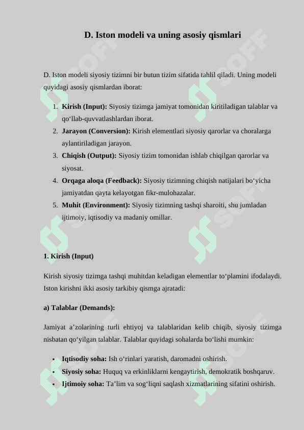 Siyosiy tizimni o'rganishda D. Iston modeli 3