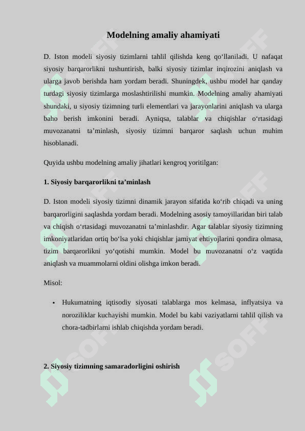 Siyosiy tizimni o'rganishda D. Iston modeli 7