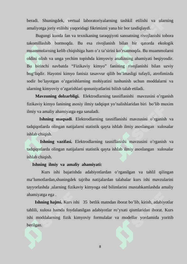 Elektrodlarning tasniflanishi kurs ishi 8