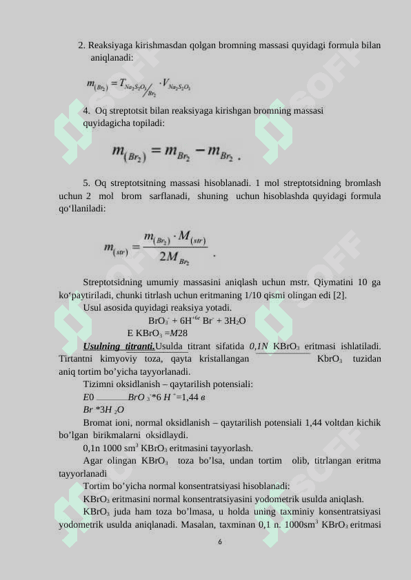 Bromatometriya, xloryodometriya, nitriometriya usullarini qo’llanishi 6