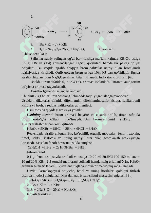 Bromatometriya, xloryodometriya, nitriometriya usullarini qo’llanishi 8