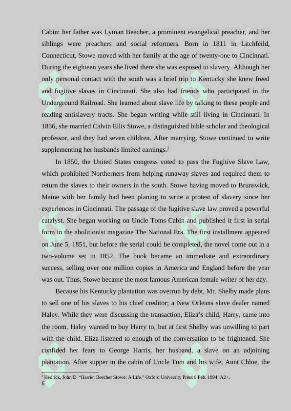The theme of fight against slavery in works of B. Stowe 6