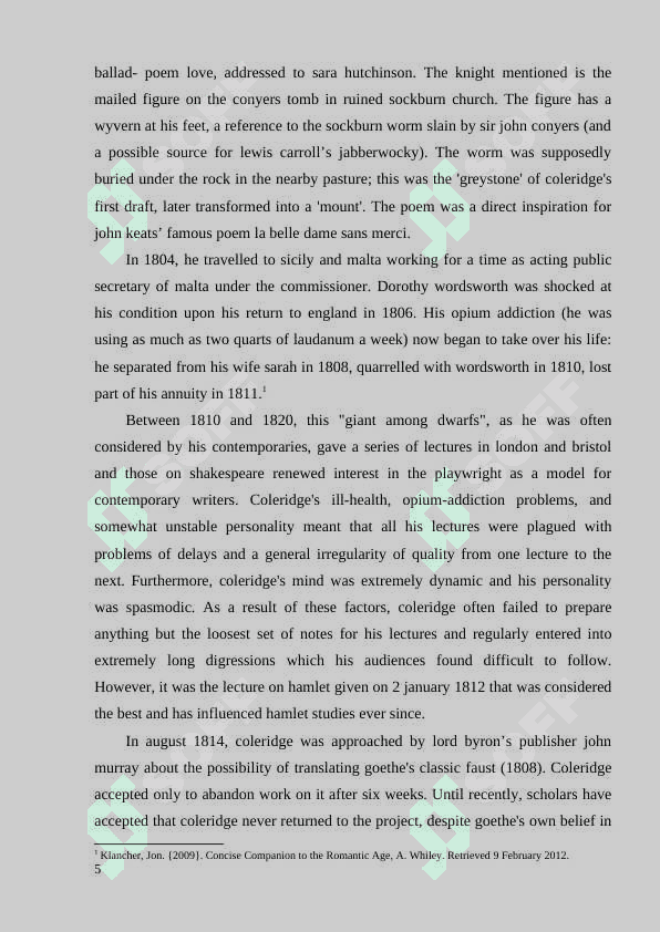 The aesthetic problem and Samuel Taylor Coleridge 5