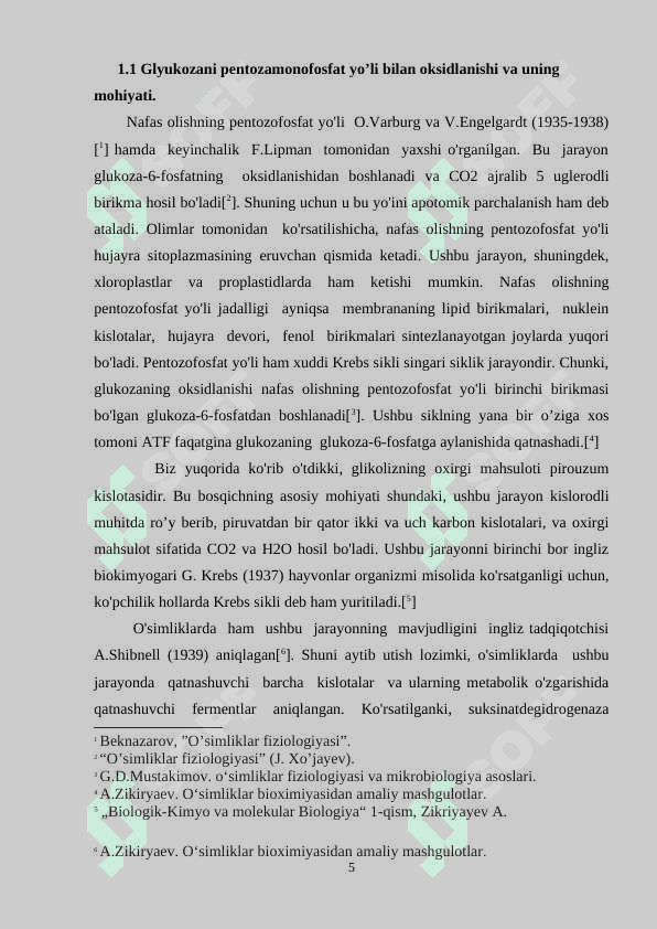 Glyukozani pentozamonofosfat yo’li bilan oksidlanishi va uning mohiyati 5