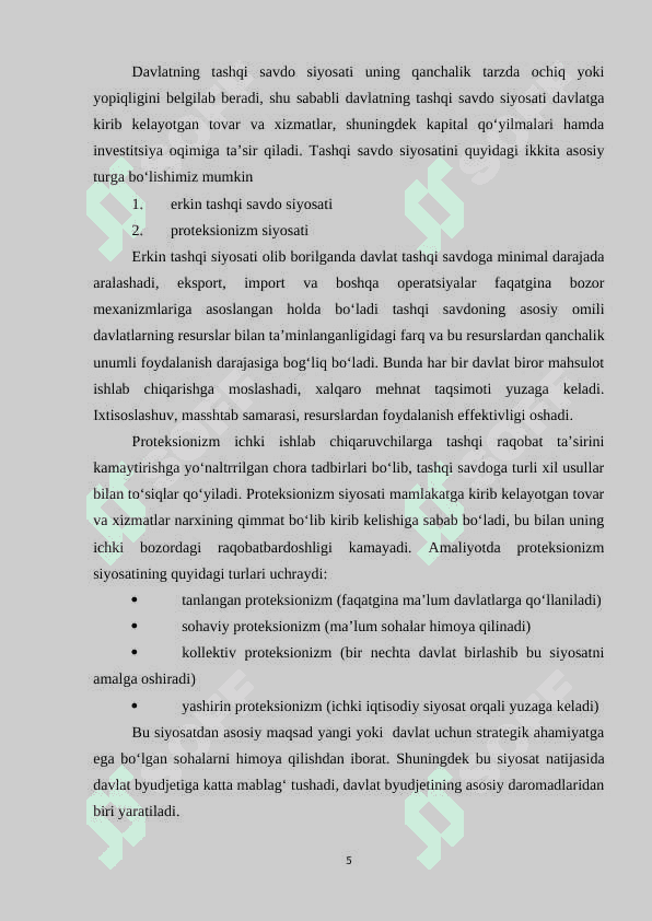 O‘zbekiston tashqi savdo siyosatini erkinlashtirish va samaradorligini oshirish yo‘llari 5