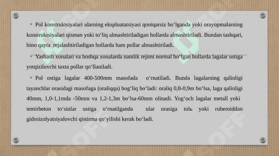 Bino va inshootlarni ekspluatatsiyasi fanidan taqdimot loiha 6