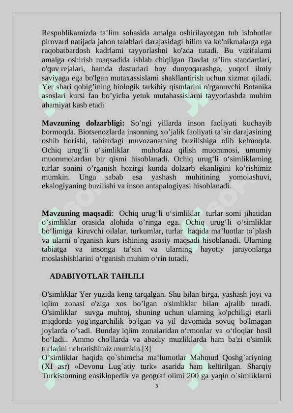 Ochiq urug'lilar bo'limi 5