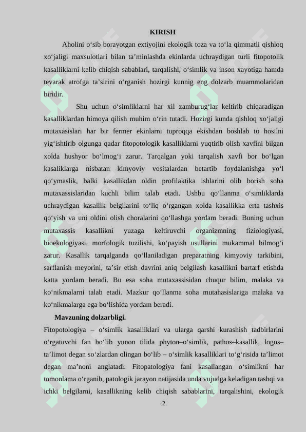 O’simliklarning kasalliklarga chidamliligi 2