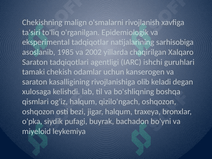 Tamakidagi benz(a)pirenni o'pkada neoplastik jarayonni rivojlanishidagi                      ahamiyati 2