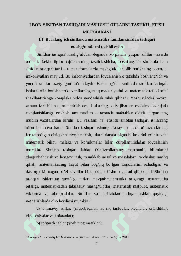 Boshlangich sinflarda matematika o'qitishda sinfdan va maktabdan tashqari ishlarni tashkil etish metodikasi 7