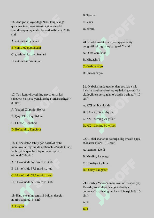 Geografiyadan test savollari 4