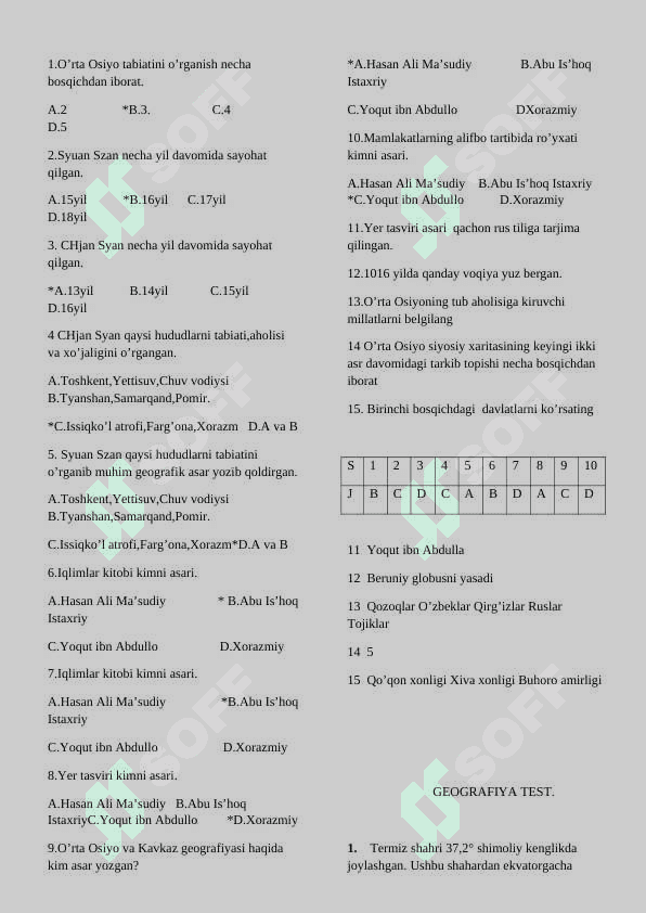 Geografiyadan test savollari 7
