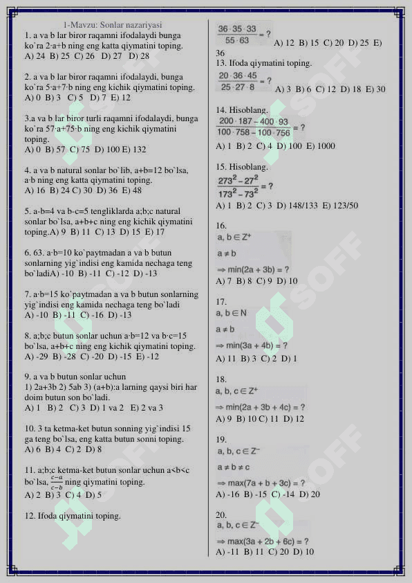 Matematika Mavzulashtirilgan to'plam 2