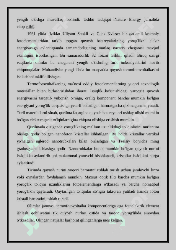Alternativ Muqobil energiya olish va undan foydalanish 6