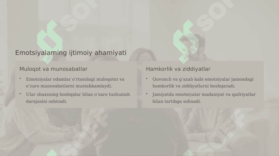 Emotsiya va hissiyot haqida tushuncha. Emotsiya psixologiyasining nazariy yondashuvlari. Emotsiyaning roli va funksiyalari. Har xil emotsiyalar va xislarning tavsifi. Emotsional holatlar. 8