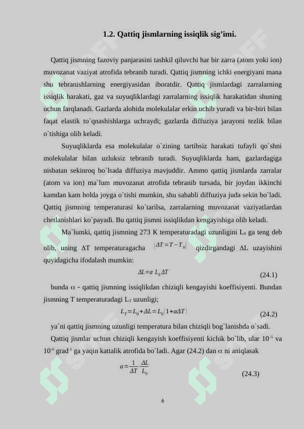 MODDALARNING ISSIQLIK SIG’IMI kurs ishi 6