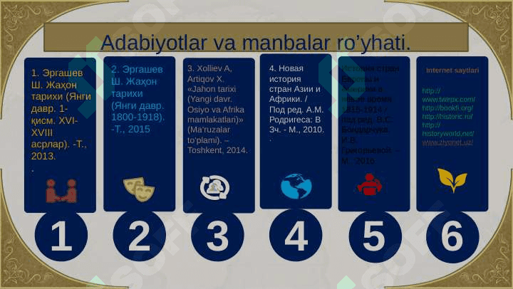 Buyuk Britaniya yangi davrda: tarixiy rivojlanishning asosiy voqealari va jarayonlari. Frantsiya yangi davrda: tarixiy rivojlanishning asosiy voqealari va jarayonlari. Germaniya yangi davrda: tarixiy rivojlanishning asosiy voqealari va jarayonlari. Avstriya (Gabsburglar) imperiyasi yangi davrda: tarixiy rivojlanishning asosiy voqealari va jarayonlari. 3