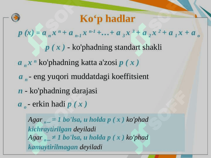 Koʻp hadlar va qisqa koʻpaytirish formulalari.Bezu Teoremasi 3
