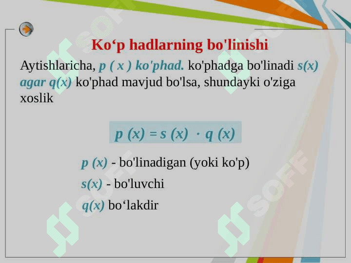Koʻp hadlar va qisqa koʻpaytirish formulalari.Bezu Teoremasi 4